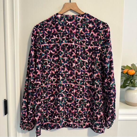 SALONI Pink Black Silk Printed Long Sleeve Blouse 10 - Picture 7 of 8